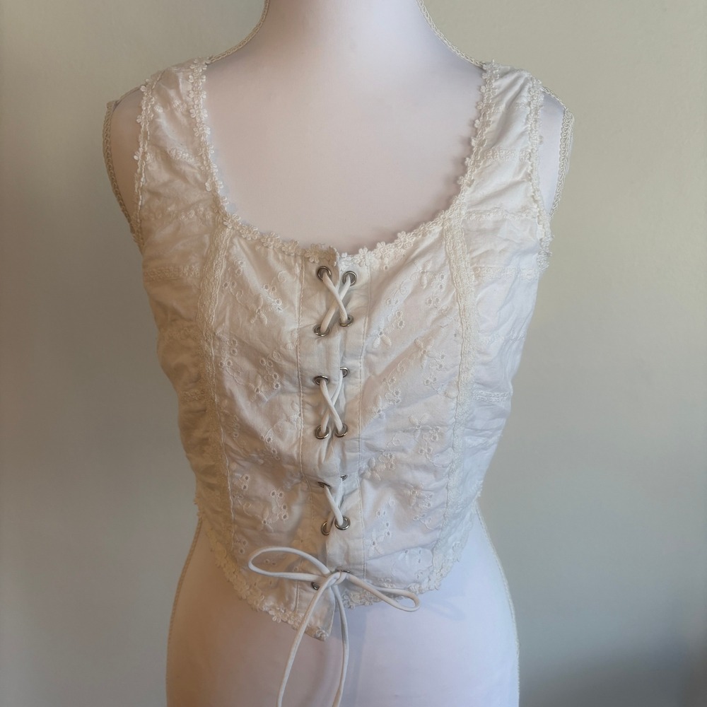Japna Corset Lace Up Top Med White Coquette Milkmaid Country Festival Renn Faire